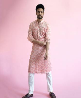 Coral pink kurta pant set 1