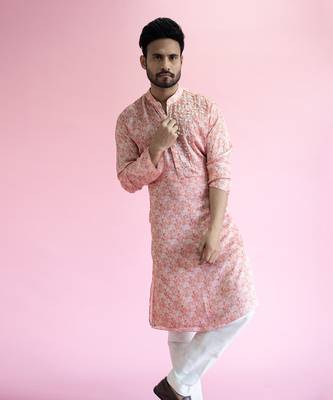 Coral pink kurta pant set 2