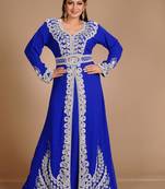 Blue Handcrafted Zari work Stitched Georgette Kaftan Party Dress