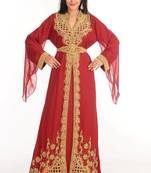 Red Handcrafted Zari work Stitched Georgette Kaftan Party Dress