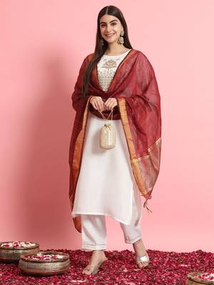   women kurta and trousers pant set silk blend 1