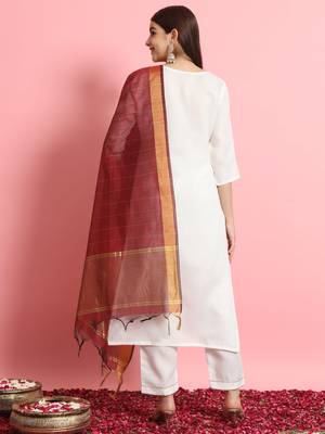  women kurta and trousers pant set silk blend 2
