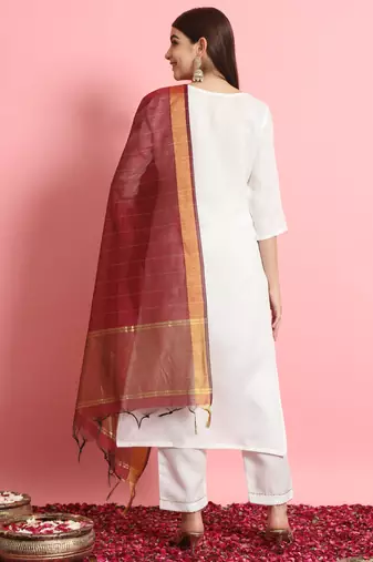   women kurta and trousers pant set silk blend