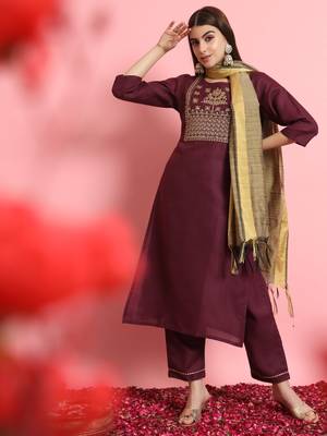   women kurta and trousers pant set silk blend 1