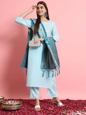   women kurta and trousers pant set silk blend 1