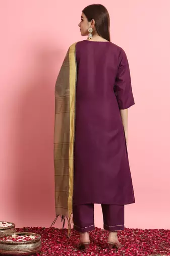   women kurta and trousers pant set silk blend