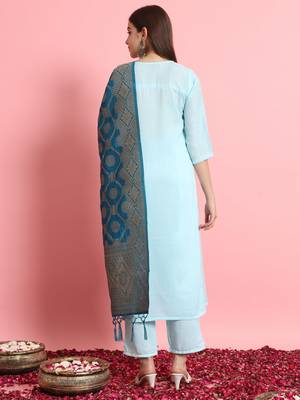   women kurta and trousers pant set silk blend 2