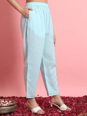   women kurta and trousers pant set silk blend 4