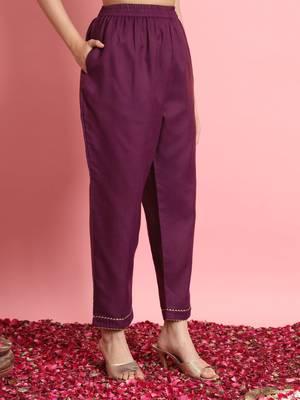   women kurta and trousers pant set silk blend 4
