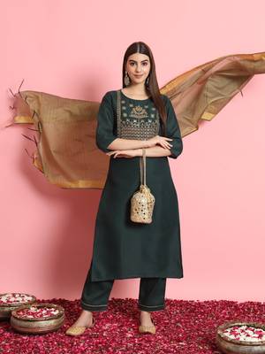   women kurta and trousers pant set silk blend 1