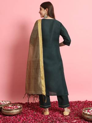   women kurta and trousers pant set silk blend 2