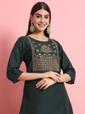   women kurta and trousers pant set silk blend 3