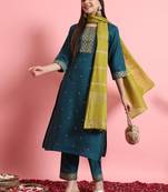   women kurta and trousers pant set silk blend