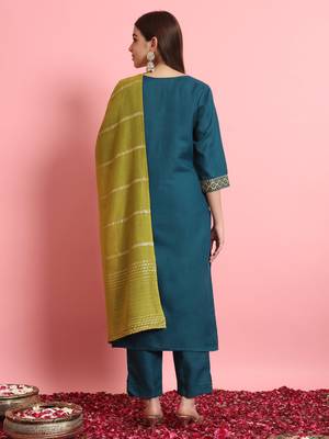   women kurta and trousers pant set silk blend 2