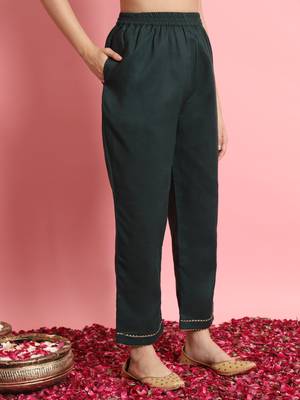  women kurta and trousers pant set silk blend 4