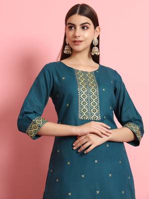   women kurta and trousers pant set silk blend 3