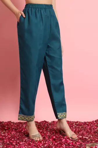   women kurta and trousers pant set silk blend