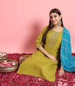 women kurta and trousers pant set silk blend