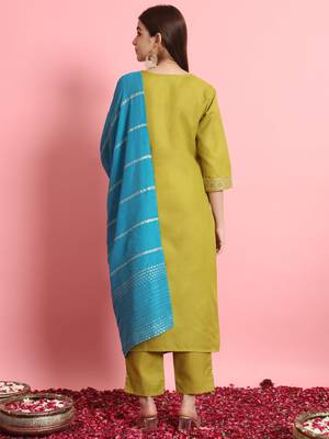   women kurta and trousers pant set silk blend 2