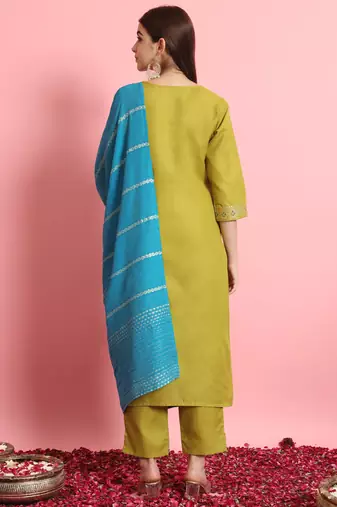   women kurta and trousers pant set silk blend