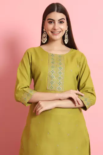   women kurta and trousers pant set silk blend