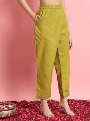   women kurta and trousers pant set silk blend 4