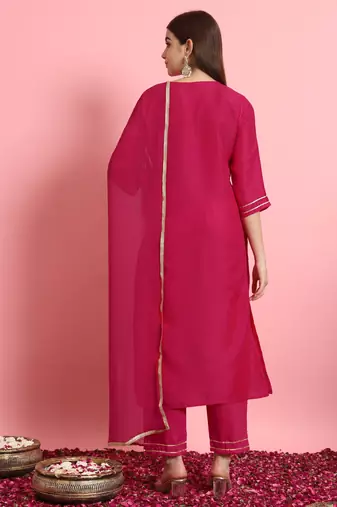   women kurta and trousers pant set silk blend