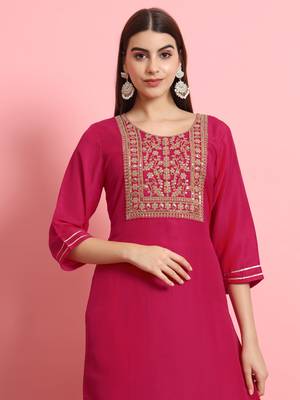   women kurta and trousers pant set silk blend 3