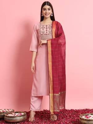   women kurta and trousers pant set silk blend 1