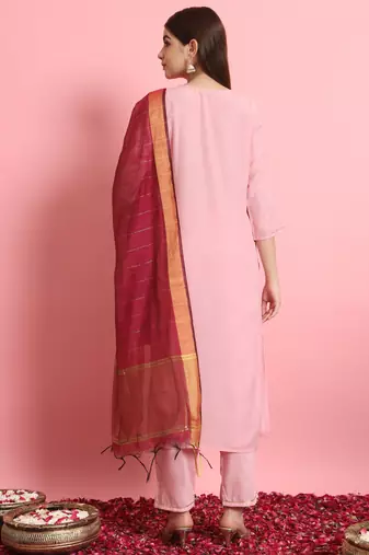   women kurta and trousers pant set silk blend