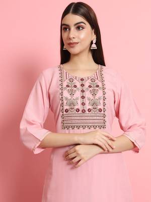   women kurta and trousers pant set silk blend 3
