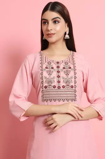   women kurta and trousers pant set silk blend