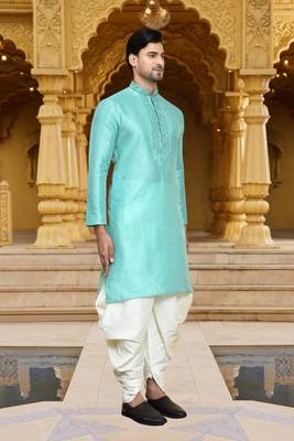 Men's wear pista green art silk dhoti kurta 1