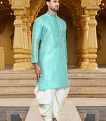 Men's wear pista green art silk dhoti kurta