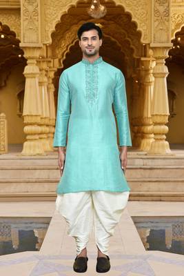 Men's wear pista green art silk dhoti kurta 2