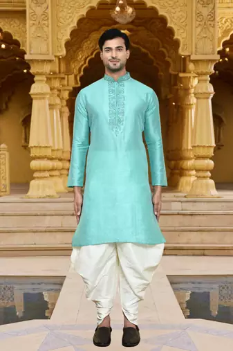 Men's wear pista green art silk dhoti kurta