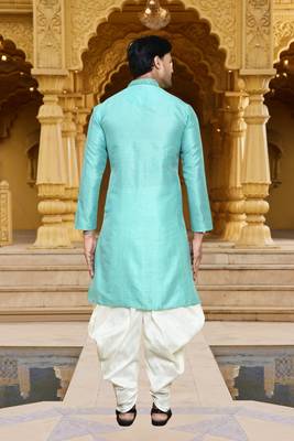 Men's wear pista green art silk dhoti kurta 3
