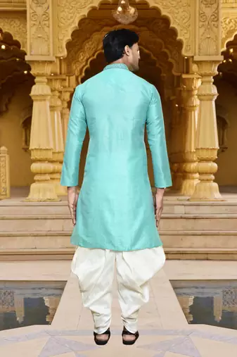 Men's wear pista green art silk dhoti kurta