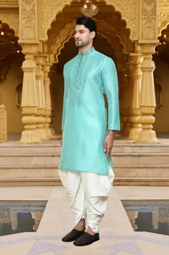 Men's wear pista green art silk dhoti kurta