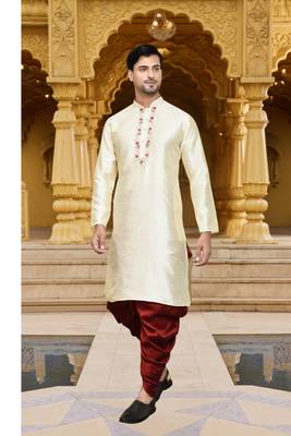 Men's wear fawn art silk dhoti kurta 1