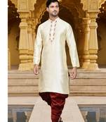 Men's wear fawn art silk dhoti kurta