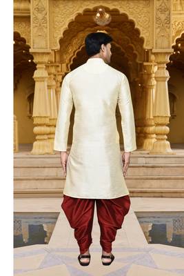 Men's wear fawn art silk dhoti kurta 2