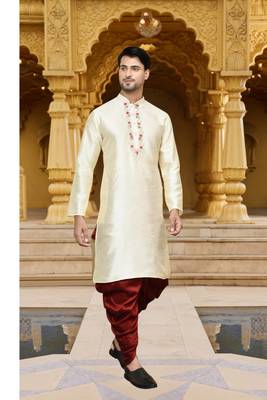 Men's wear fawn art silk dhoti kurta 3