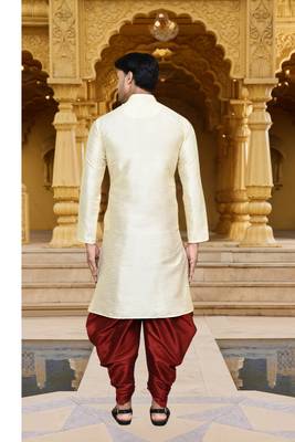 Men's wear fawn art silk dhoti kurta 4