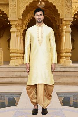 Men's wear fawn art silk dhoti kurta 1