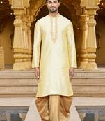 Men's wear fawn art silk dhoti kurta