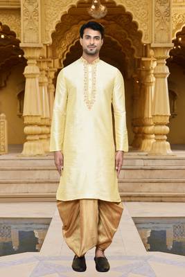 Men's wear fawn art silk dhoti kurta 3