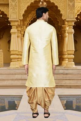 Men's wear fawn art silk dhoti kurta 4