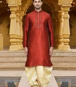 Men's wear maroon art silk dhoti kurta