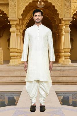 Men's wear cream art silk dhoti kurta 1